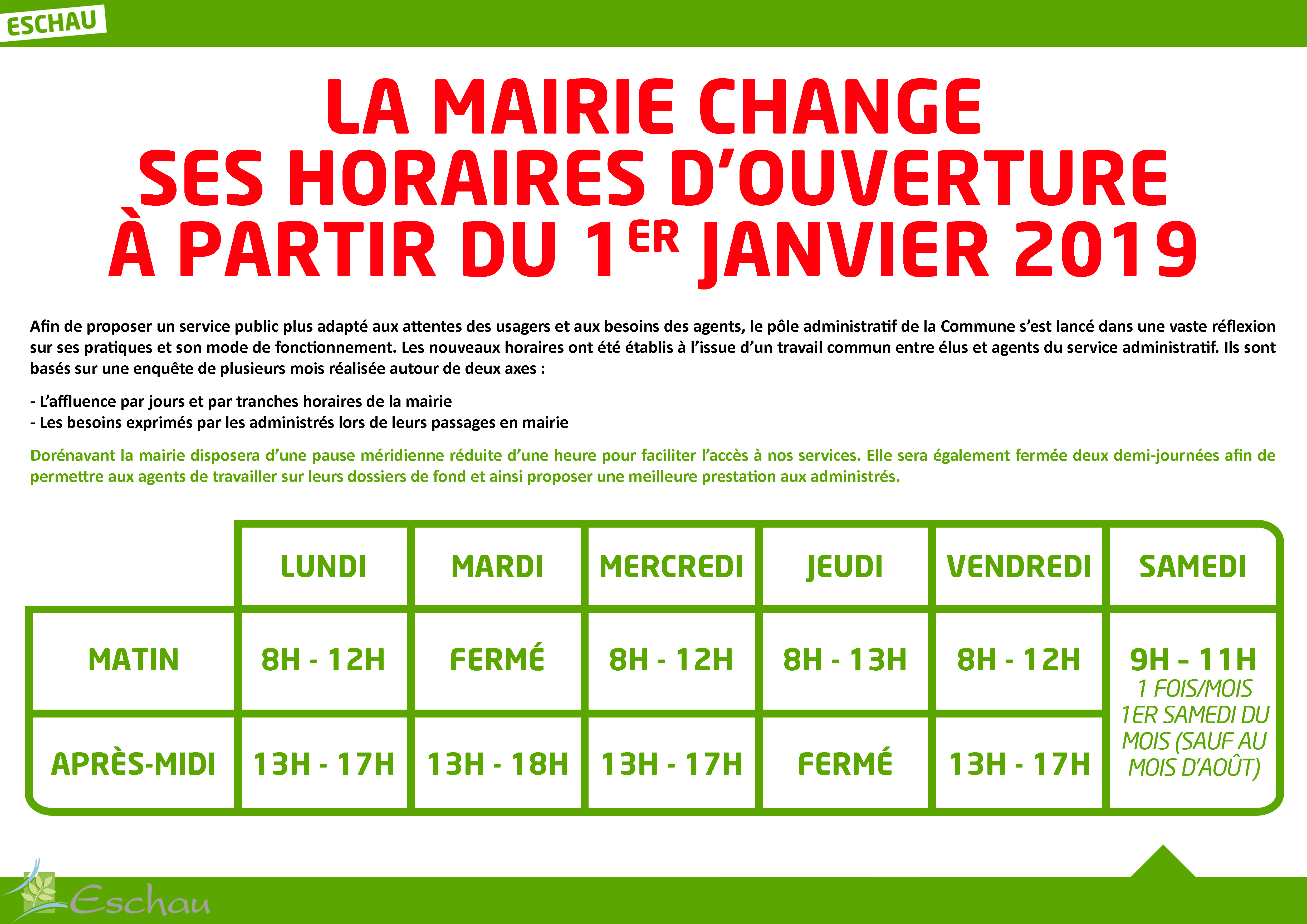 Horaire mairie Affiche aux administrés paysage Commune d Eschau